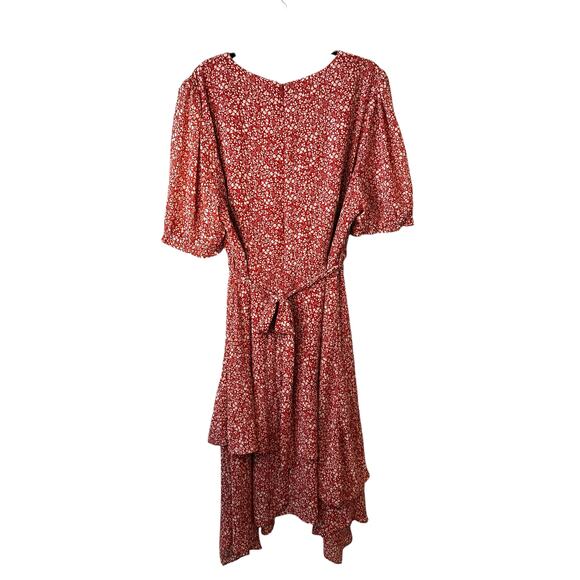 Estelle New Women's Ditsy Floral Asymmetrical Midi Dress Red Plus Size 4X Fairy - Picture 3 of 13